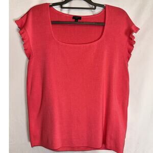 Talbots Plus Pink Scoop Square Neck Ruffle Cap Sleeve Sweater Size 1X